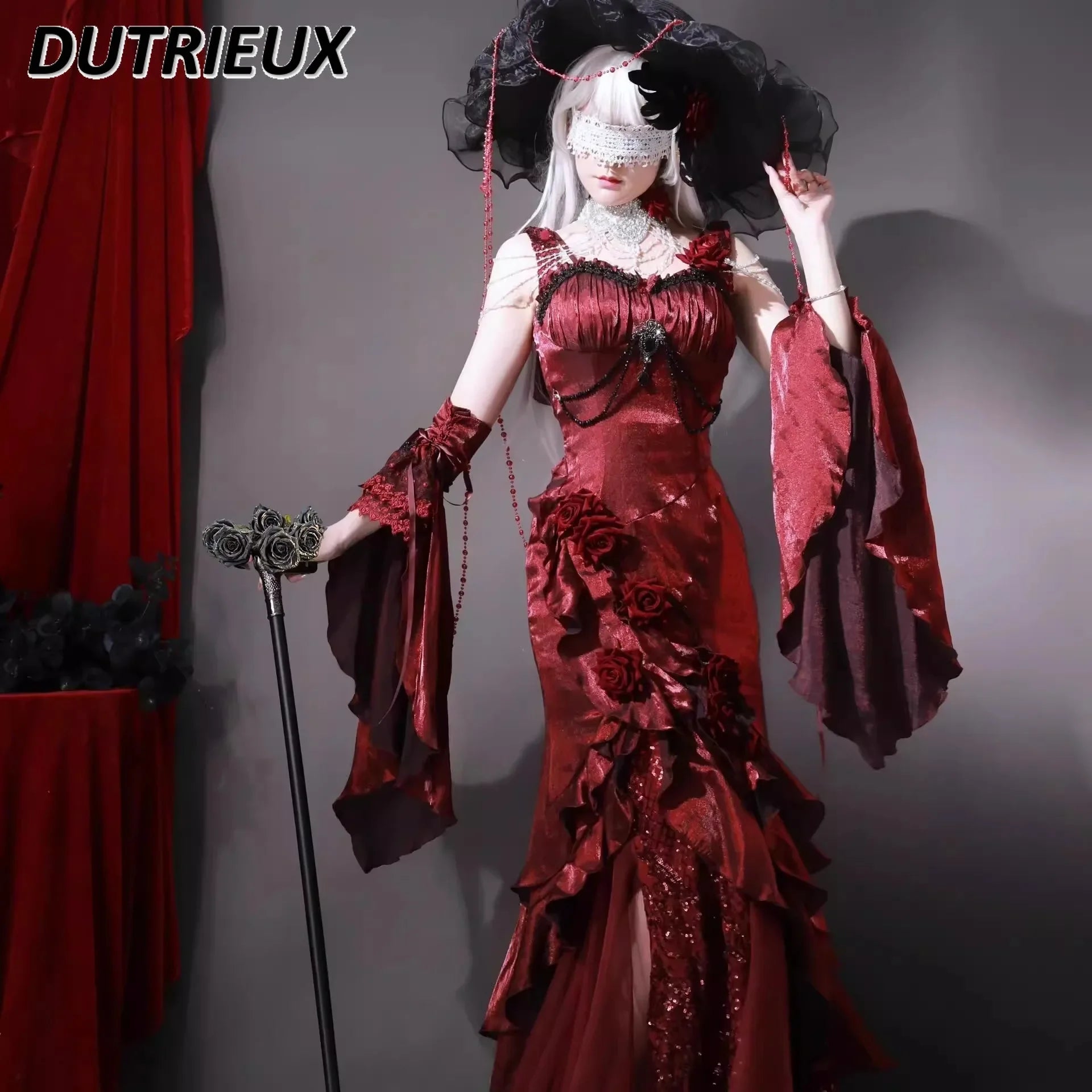 Red Rose Lolita Slimming Long Asymmetrical Fishtail