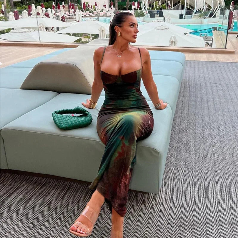 Summer Women Vintage Tie Dye Print Maxi