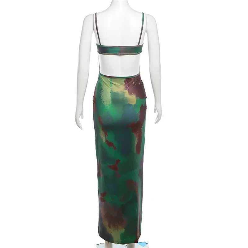 Summer Women Vintage Tie Dye Print Maxi